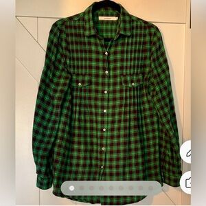 Sundance Green and Red Plaid Pin-tuck Shirt Size M